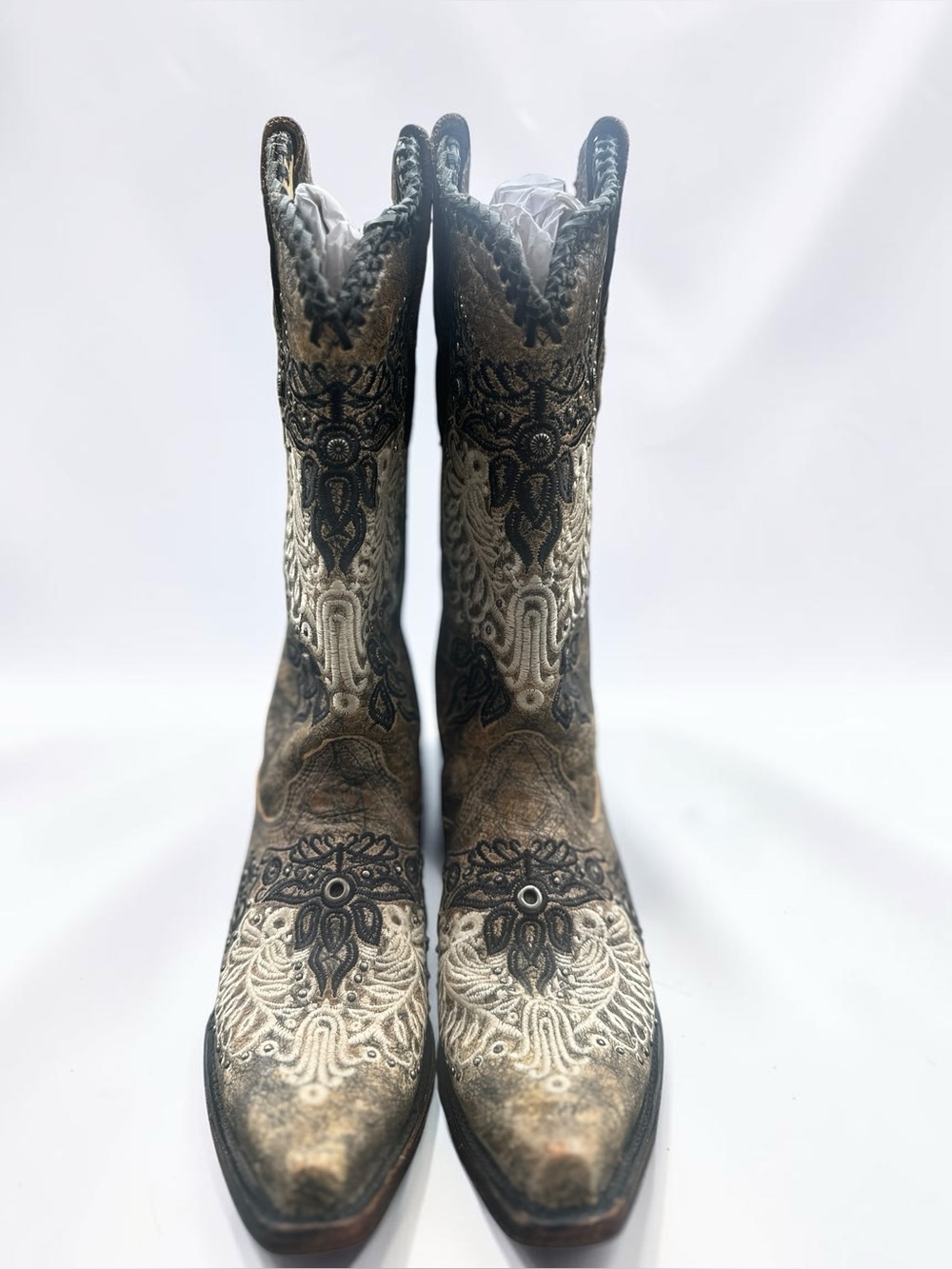 Corral Vintage Distressed Embroidered Leather Cowboy Boots Women’s 7M Western - Picture 3 of 12